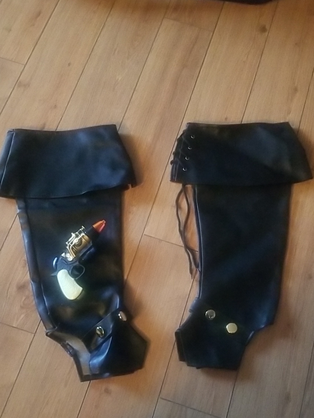 Adult Black Pirate Boot Covers Costume Accessory With Free Gun